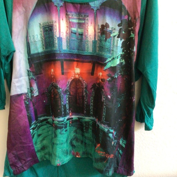 Desigual, turquoise top with printed front, size L - Picture 6 of 6
